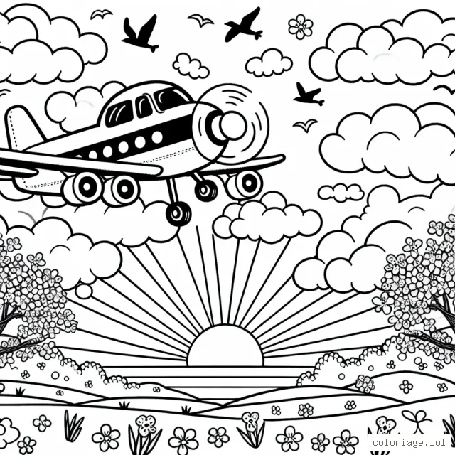 Créez une scène dynamique qui capture un avion en plein vol dans le ciel pittoresque. N'oubliez pas d'inclure des nuages, des oiseaux, un beau lever ou coucher de soleil. Vous pouvez aussi rajouter un horizon empli de cerisiers en fleurs pour plus de couleur. Amusez-vous à ajouter des détails à votre avion !