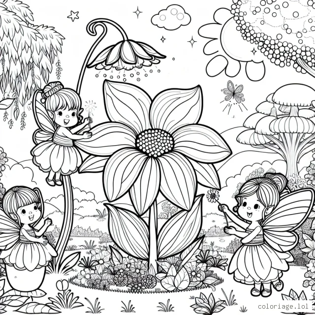 Les fées des fleurs dans un jardin magique