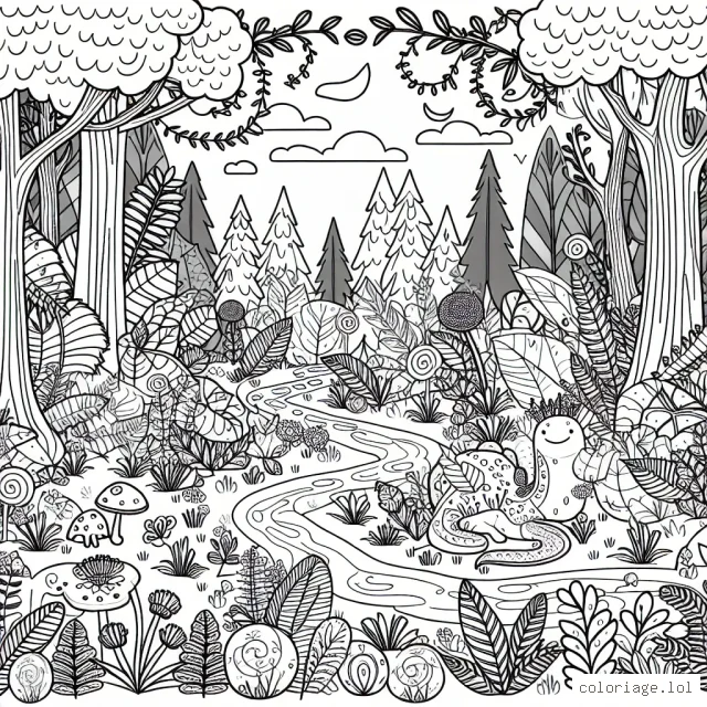 Dessine un paysage fantastique d'une forêt enchantée peuplée de créatures magiques.