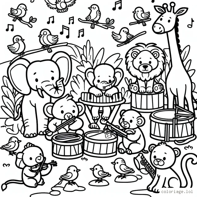 Un groupe d'animaux de la jungle organisant un concert