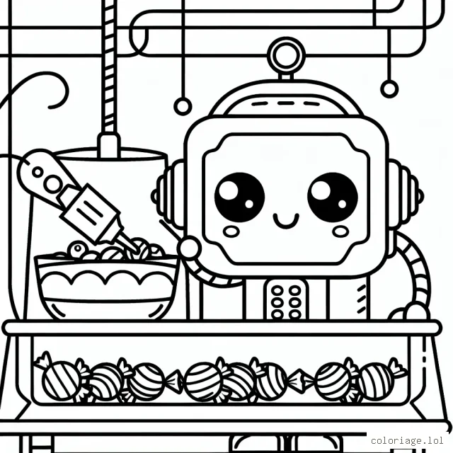 Un joyeux robot fabriquant des bonbons dans son atelier futuriste