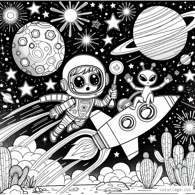 Un petit garçon imagine qu'il voyage dans l'espace, volant parmi les étoiles sur une fusée spatiale. Il est accompagné de son fidèle ami robotique ainsi que des extraterrestres amicaux rencontrés en cours de route. Ils découvrent ensemble des planètes inexplorées, des météores brillants et des systèmes stellaires lointains.