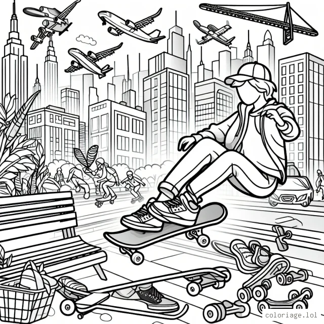 Scène dynamique de skateboard aux jeux extrêmes de la ville