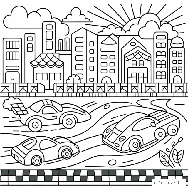 Une course de voiture sur une bande dessinée de rue