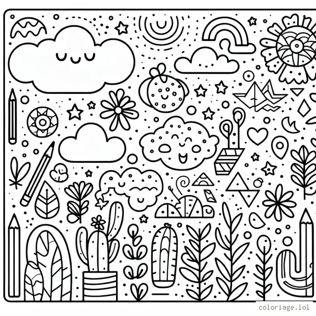 Crée un coloriage pour enfant aléatoire, varié et inventif.