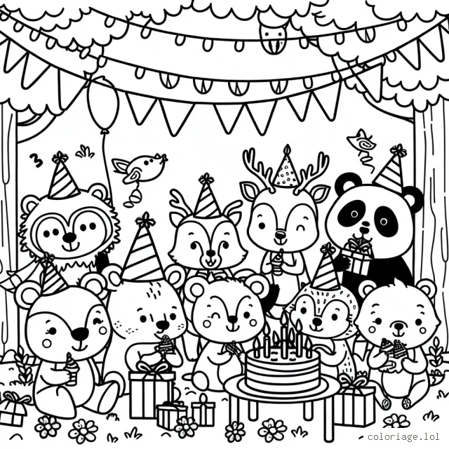 Un groupe d'animaux de la forêt organisant une fête d'anniversaire