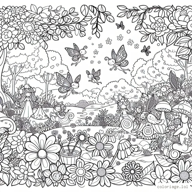 Un après-midi enchanté dans un jardin magique rempli de fées, de fleurs éclatantes et d'animaux mignons.