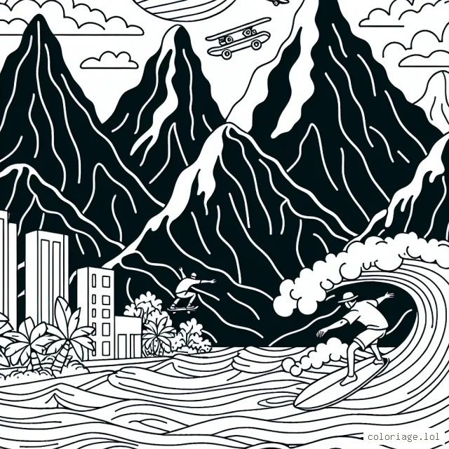 Montagnes extrêmes : Surfers des vagues gigantesques et Skateurs pourfendant la jungle urbaine