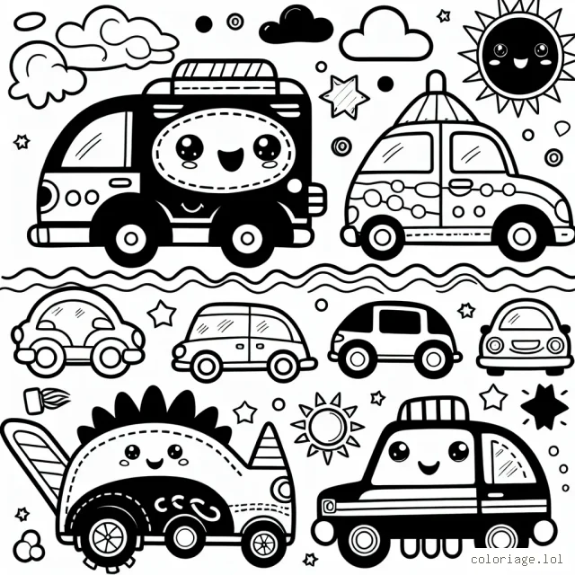 Dessinez et colorez des voitures de différentes marques comme Ferrari, BMW et Toyota.