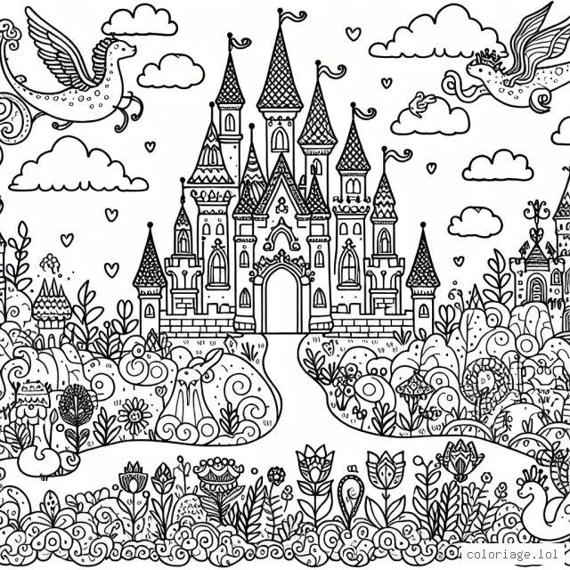 Un château enchanté et ses créatures fantastiques