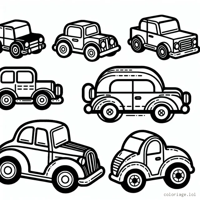 Détails de voitures de différentes marques pour coloriage.