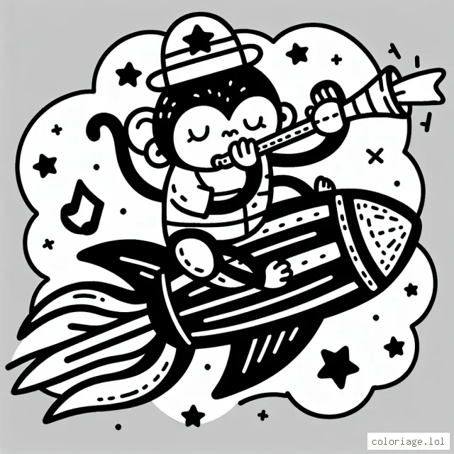 Un singe musicien jouant de l'harmonica sur une étoile filante