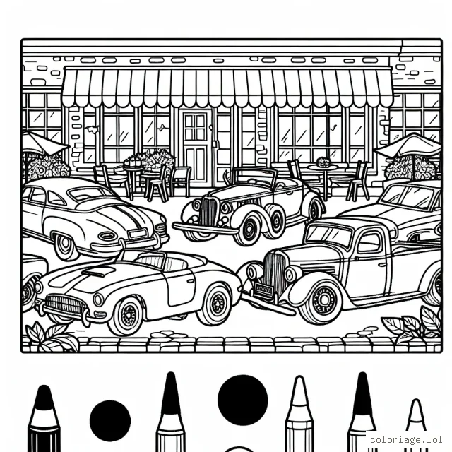 Un rassemblement de voitures classiques devant un café vintage