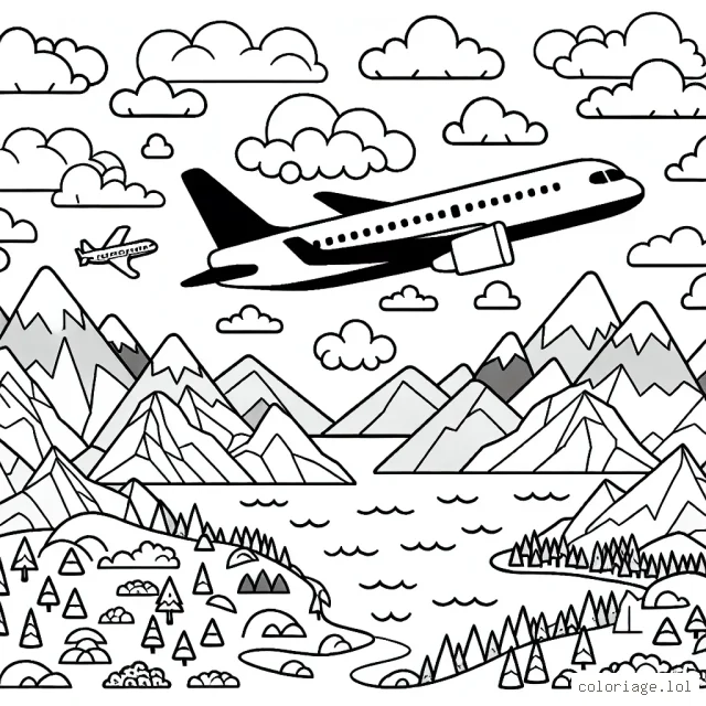 Un avion de ligne survolant divers paysages