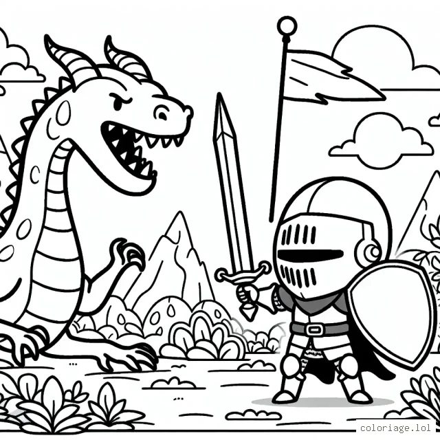 Un chevalier courageux défendant son royaume contre un dragon féroce