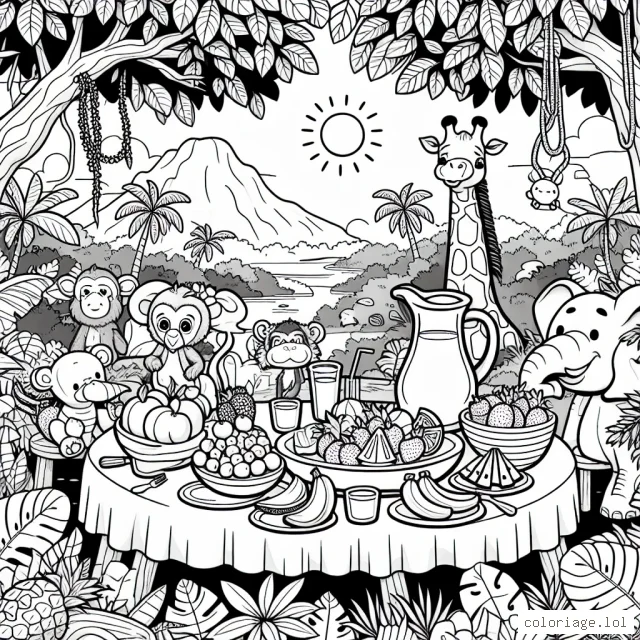 Un copieux petit déjeuner dans la jungle avec des animaux