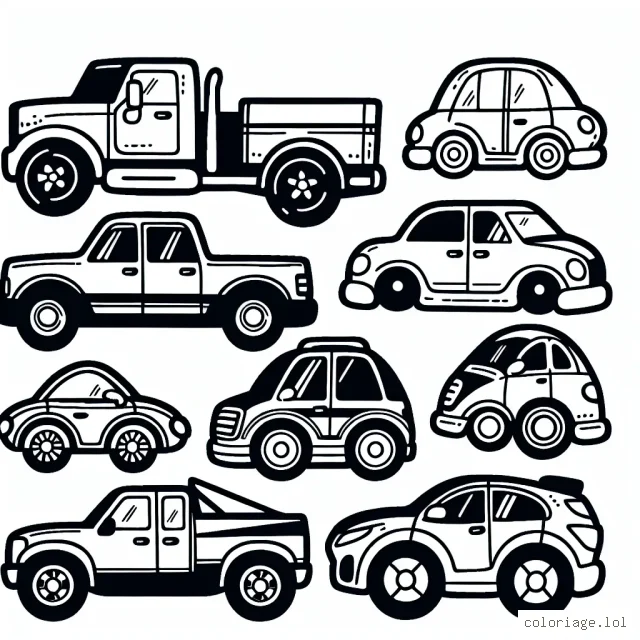 Des voitures de marques différentes à colorier
