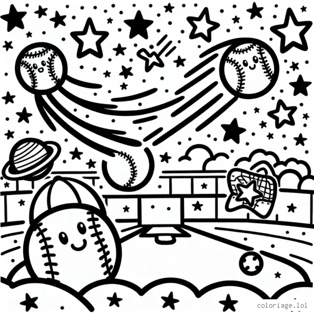 Des étoiles filantes jouant au baseball dans l'espace, avec des planètes comme audience