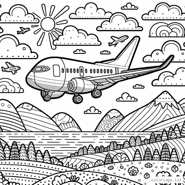 Un avion de ligne en plein vol avec divers paysages