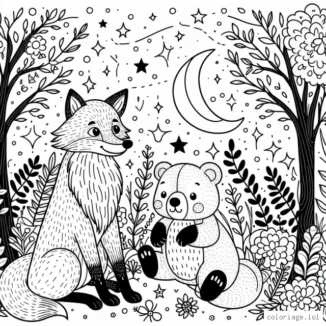 Un renard et un ours dans un endroit enchanté