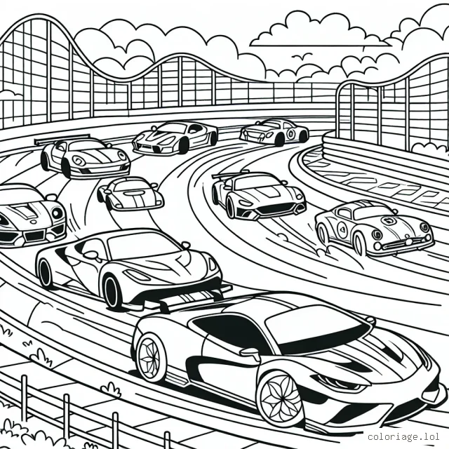 Un circuit de course avec différentes voitures sportives