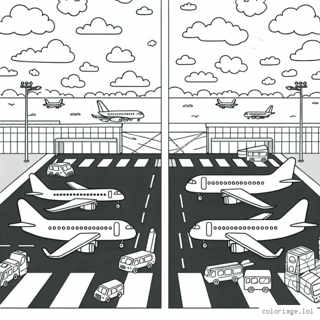 Un jour sur le tarmac d'un grand aéroport animé, avec des avions colorés prêts à décoller