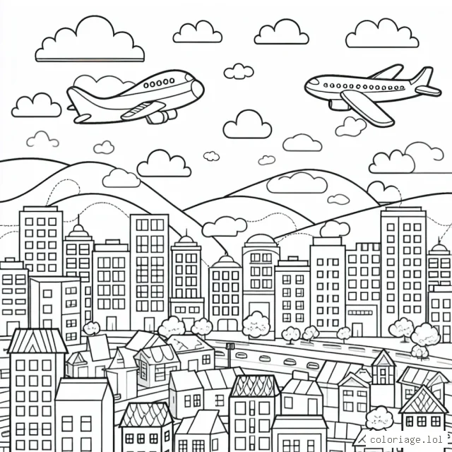 Un groupe d'avions survole une ville animée !