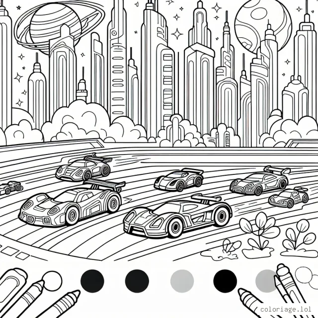 Une course de voitures animées dans une ville futuriste