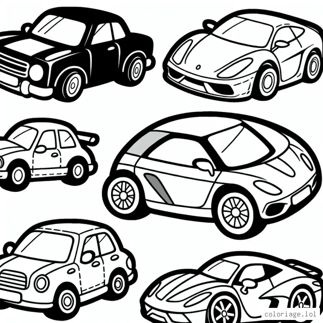 Dessine et colorie différentes voitures par marque. N'oublie pas de les peindre aux couleurs caractéristiques des marques comme le rouge pour Ferrari ou le bleu pour Bugatti.