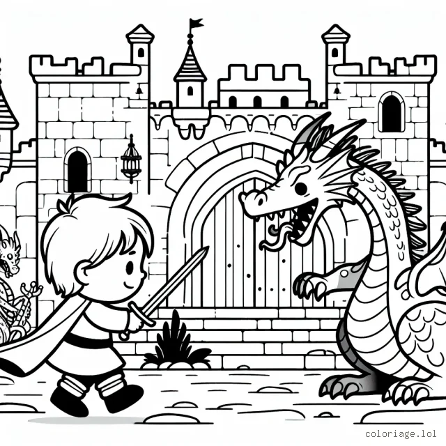 Une aventure épique d'un petit garçon aux prises avec un dragon féroce dans un décor de château médiéval.