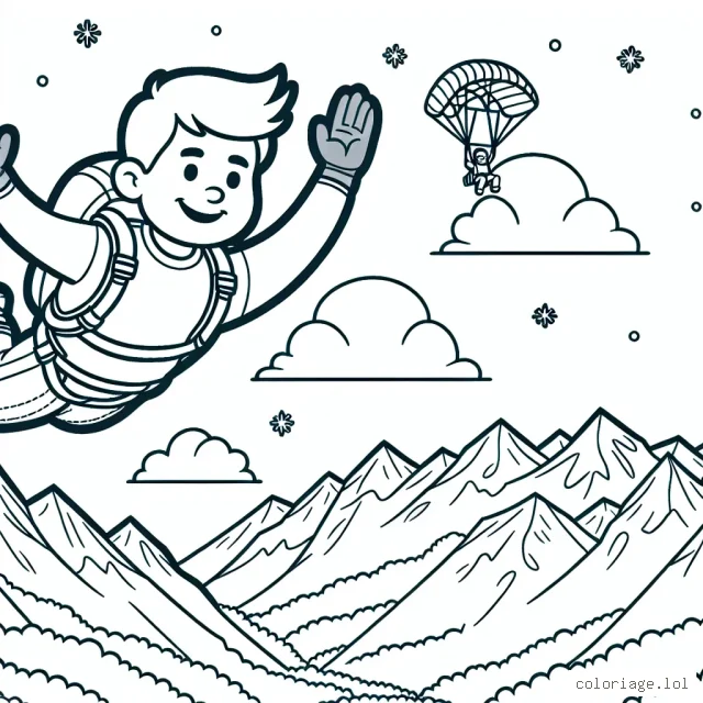 Le saut en parachute d'un athlète aventureux volant au-dessus des montagnes enneigées.