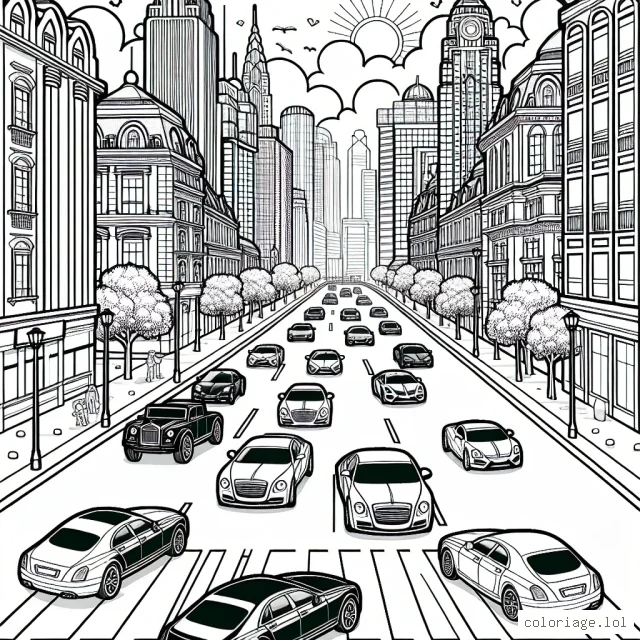 Un défilé de voitures prestigieuses dans un paysage urbain animé