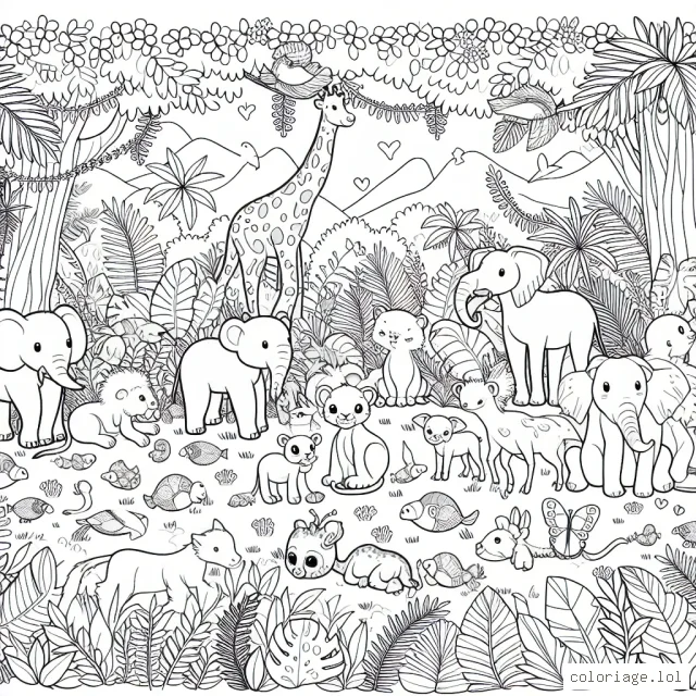 Une multitude d'animaux dans une jungle tropicale luxuriante