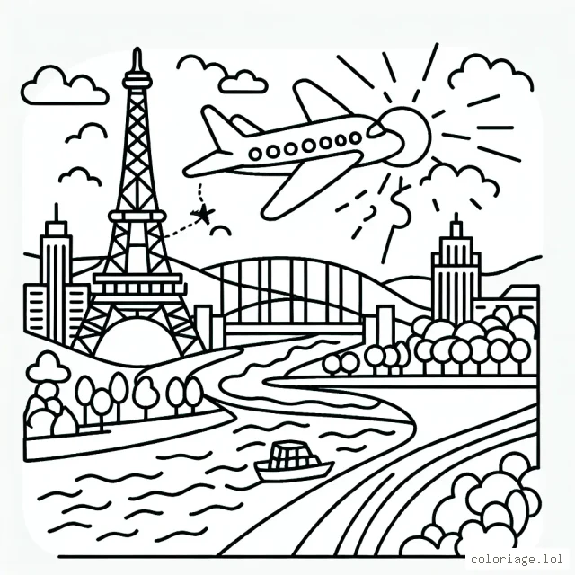 Un avion survolant Paris en été