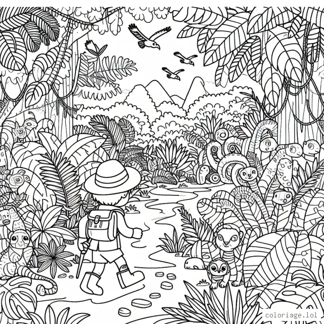 Un petit explorateur courageux qui tente de traverser la jungle d'Amazonie remplie de créatures merveilleuses et de plantes exotiques.