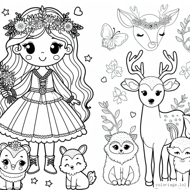 Imagina une princesse de la forêt entourée de ces fidèles amis animaux