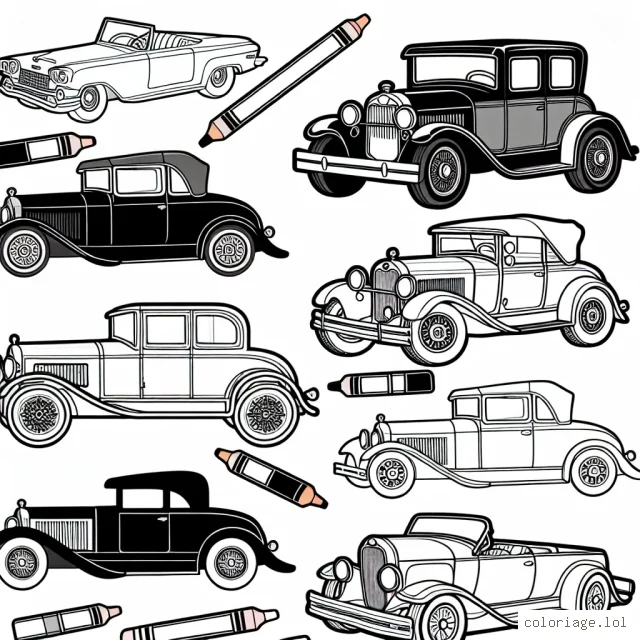 Dessine une collection de voitures classiques de différentes marques!