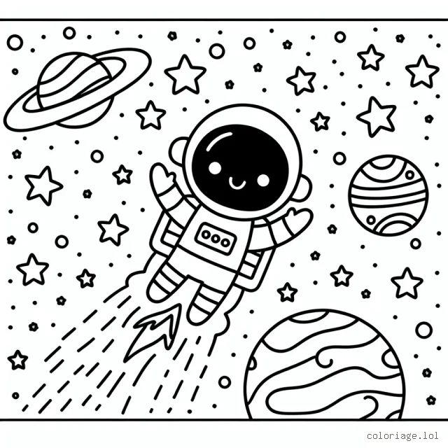 Un petit astronaute volant entre les étoiles et les planètes dans l'espace lointain