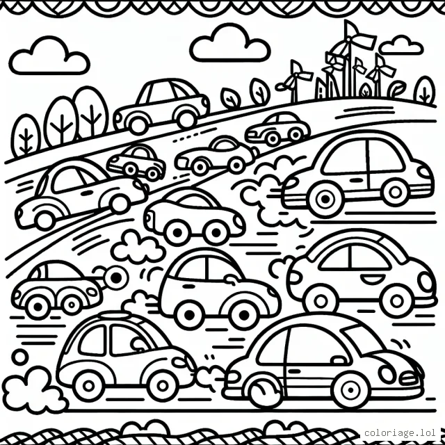 Un cortège de voitures divers et variés dans une ambiance de course folle