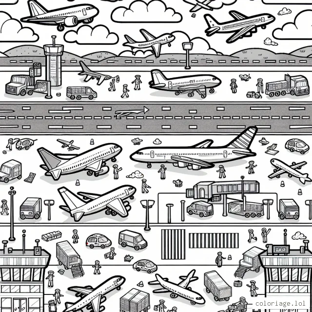 Créez un paysage d'aviation passionnant avec une scène bourdonnante sur la piste d'aéroport. Imaginez des avions de différentes formes et tailles prêts à décoller et atterrir. Ajoutez des personnages, comme des pilotes et du personnel de cabine, ainsi que des détails du tarmac pour compléter l'image. N'oubliez pas de peindre le ciel en arrière-plan avec des nuages ​​flottants.