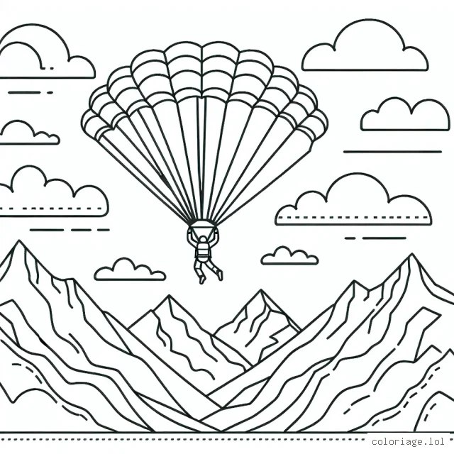 Parachutiste survolant une chaîne de montagnes
