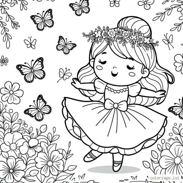 Petite Princesse danse avec les papillons entouré de magnifiques fleurs dans son jardin secret