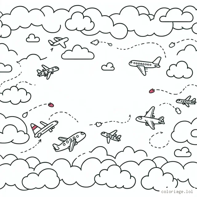 Les avions colorés volent dans le ciel avec les nuages
