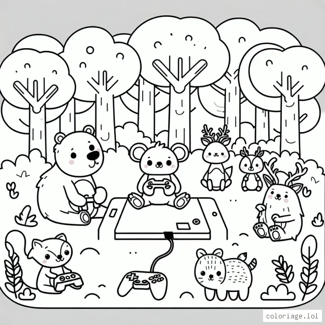 Une partie de jeux vidéo entre des animaux de la forêt