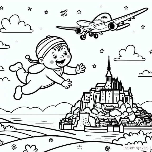 Un avion survolant le Mont Saint-Michel