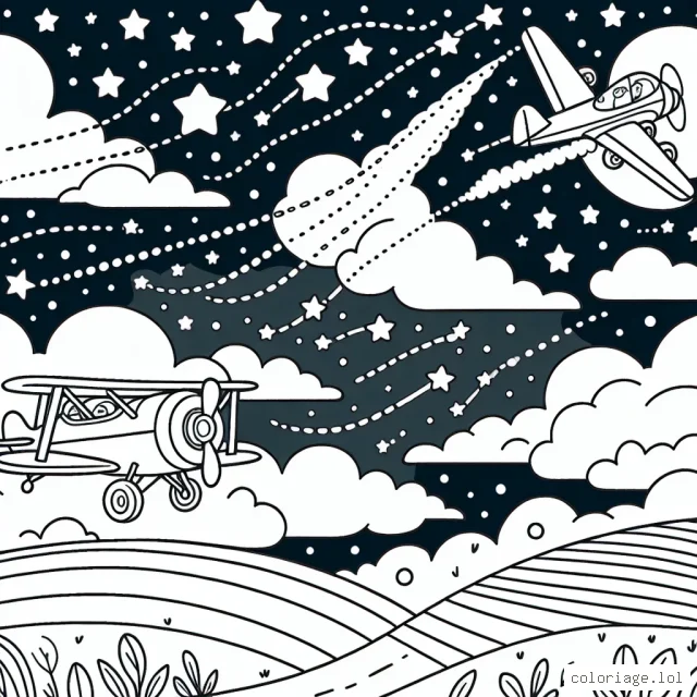 Dessiner une course passionnante d'avions dans le ciel étoilé