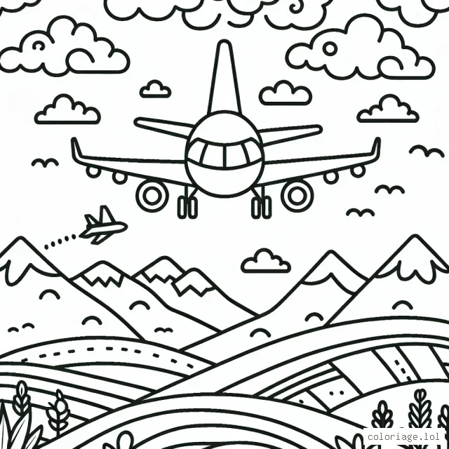 Un avion volant au-dessus des montagnes et des champs
