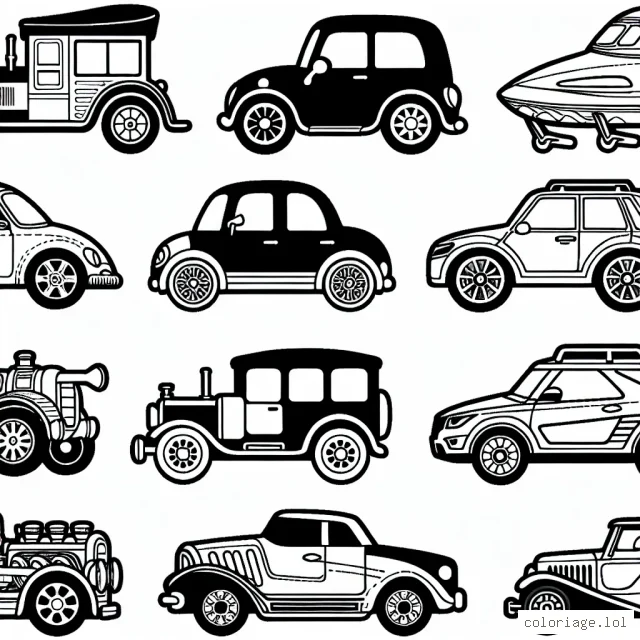 Dans ce dessin amusant, tu auras l'occasion de colorier les voitures de différentes marques célèbres. Les silhouettes de Volkswagen, Mercedes, Ford et d'autres marques sont toutes prêtes à être remplies de couleurs !