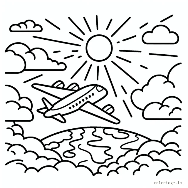 Un avion en plein vol survolant les nuages et la terre en dessous