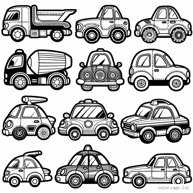 Dessine et colore différentes voitures par marque selon les modèles fournis